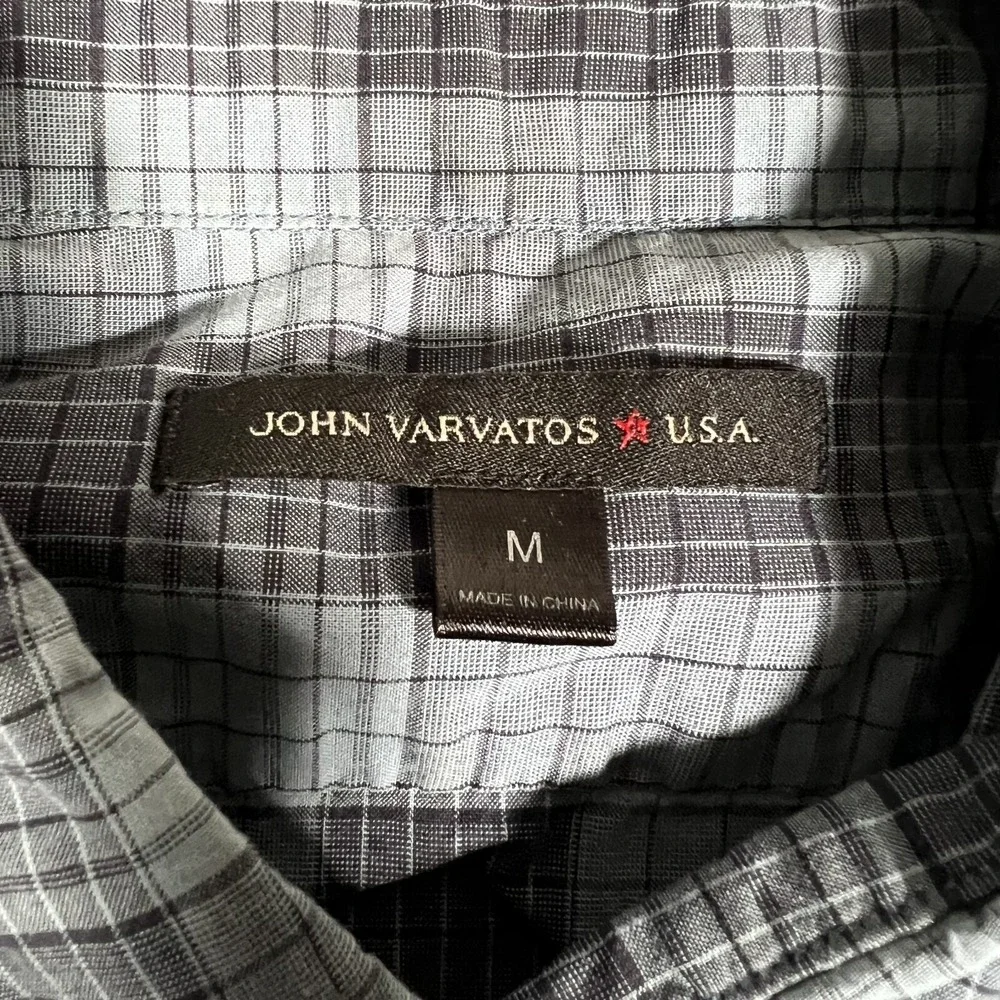 John Varvatos Shirt Mens Medium Plaid Button Up 100% Cotton Casual Preppy‎ Slim